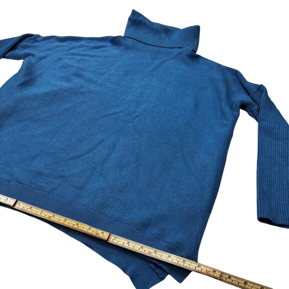 Oversized Blue Turtleneck Sweater Long Sleeve Ribbed Knit Large - Picture 9 of 10